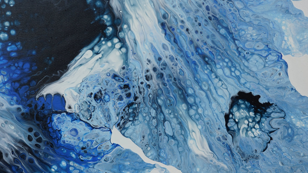 Abstract art with blue, black, and white colors