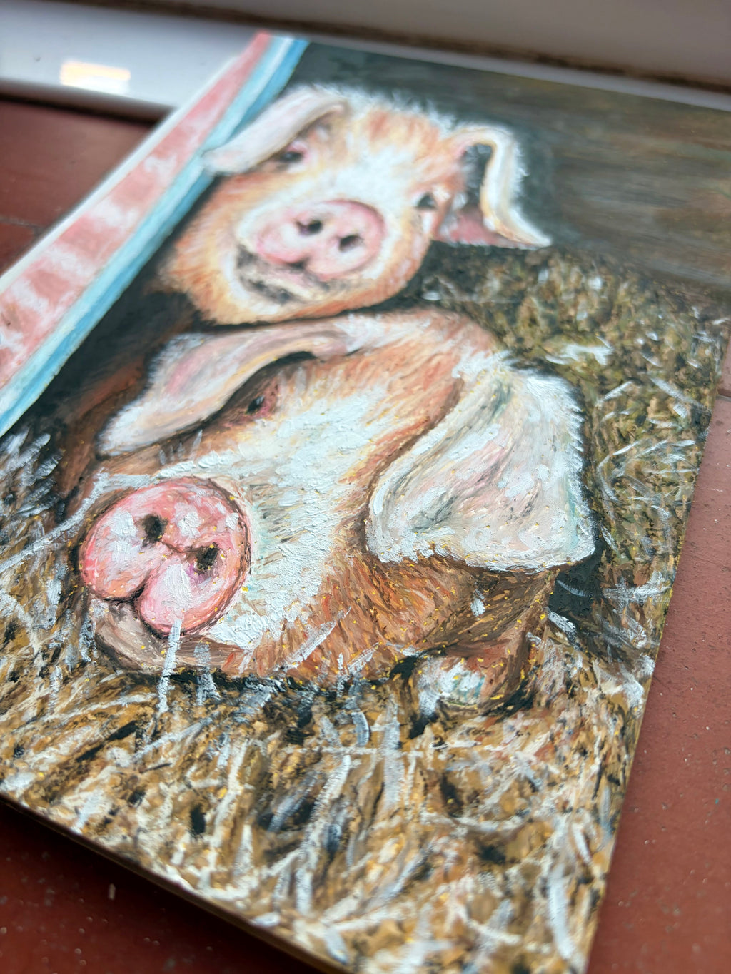 "Pino and Gino the Pigs" - Original oil pastels on paper 17x24cm
