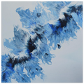 Abstract blue and black painting on a white canvas 